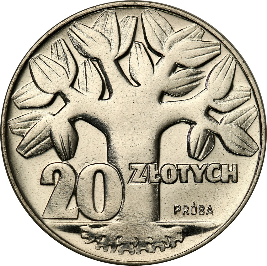 PRL. PRÓBA Nikiel 20 złotych 1964 drzewko